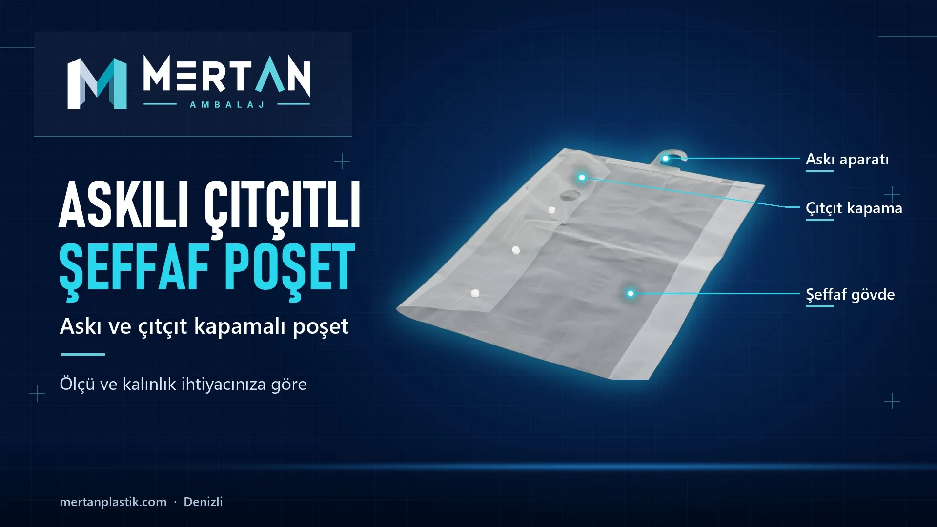 askılı, çıtçıtlı şeffaf poşet, Mertan Ambalaj üretimi