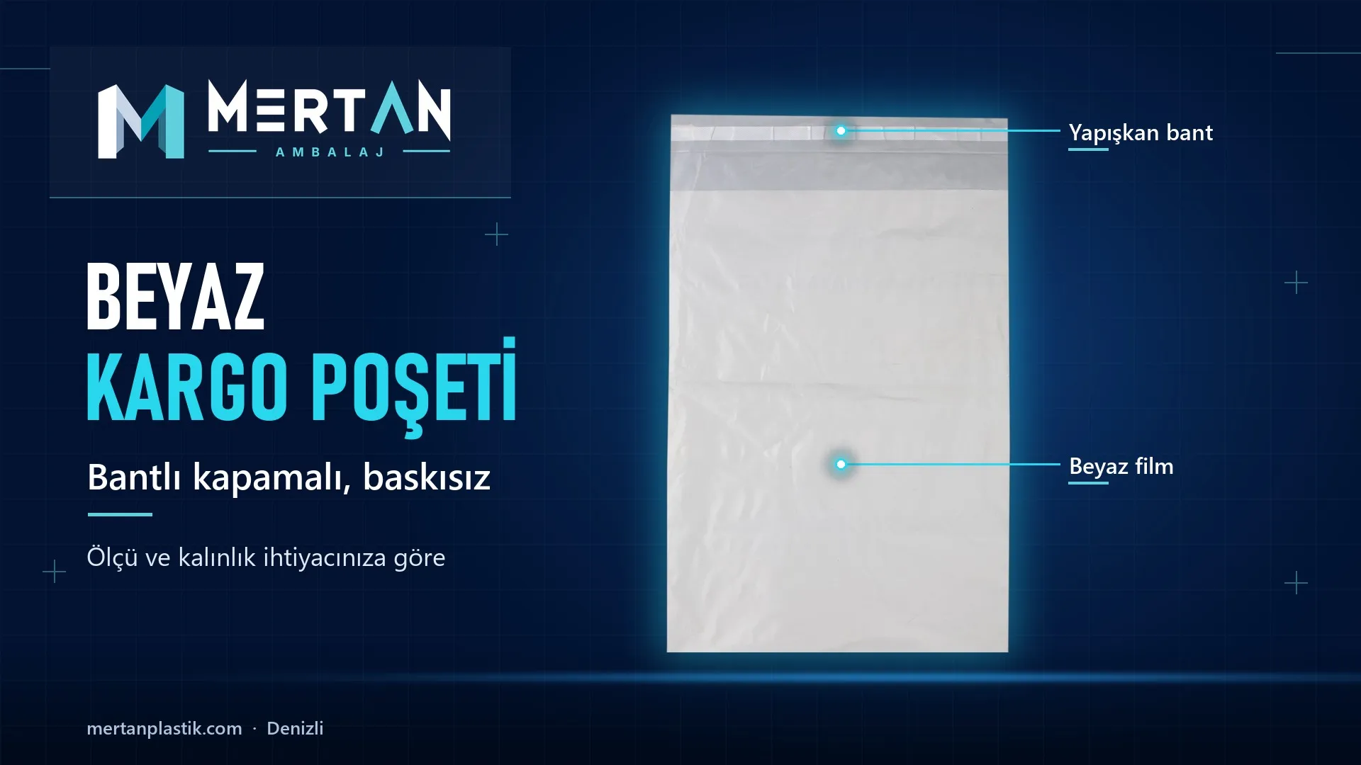 baskısız beyaz, bantlı kargo poşeti, Mertan Ambalaj üretimi