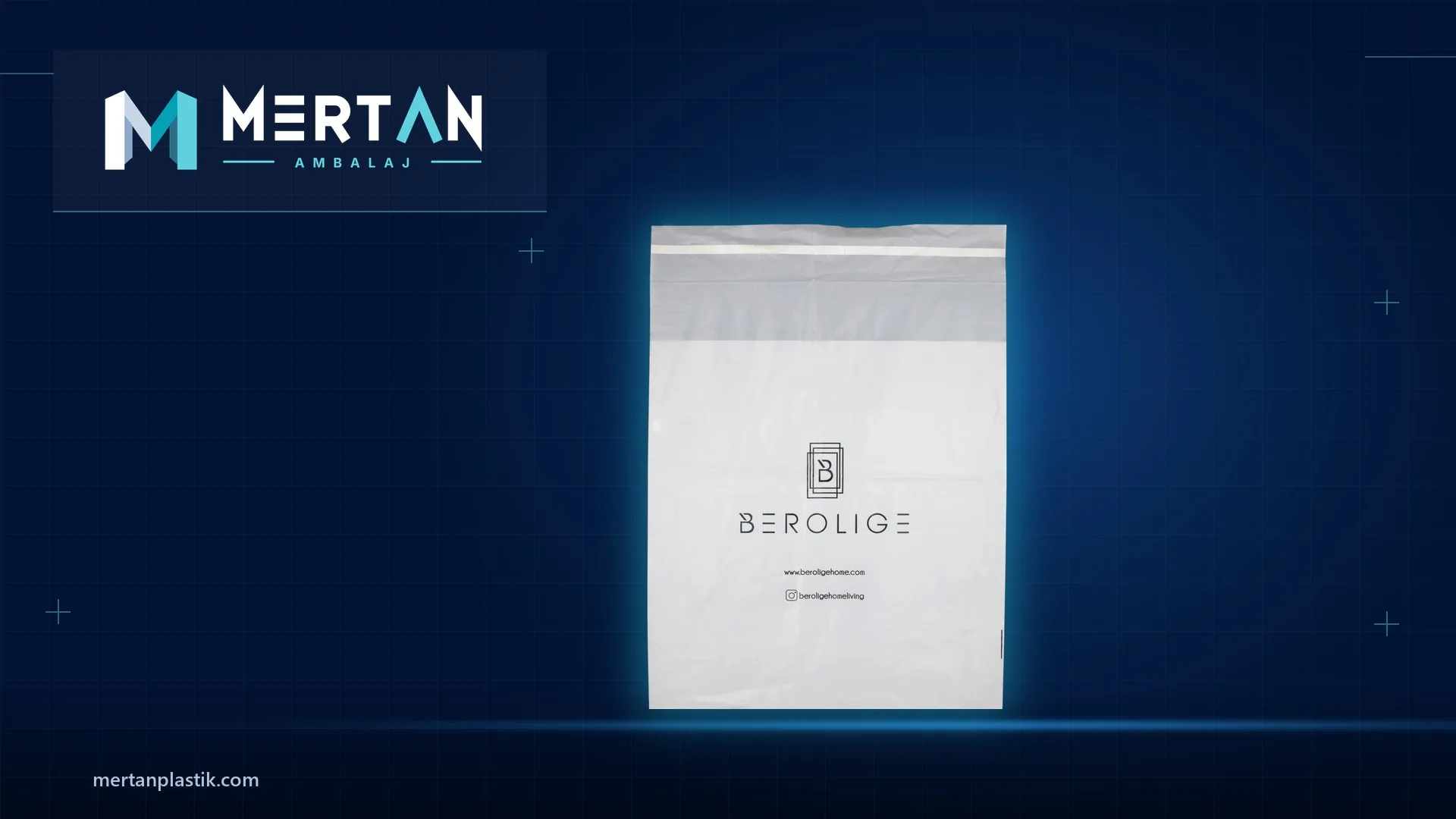 White logo-printed mailer bag made for Berolige by Mertan Ambalaj