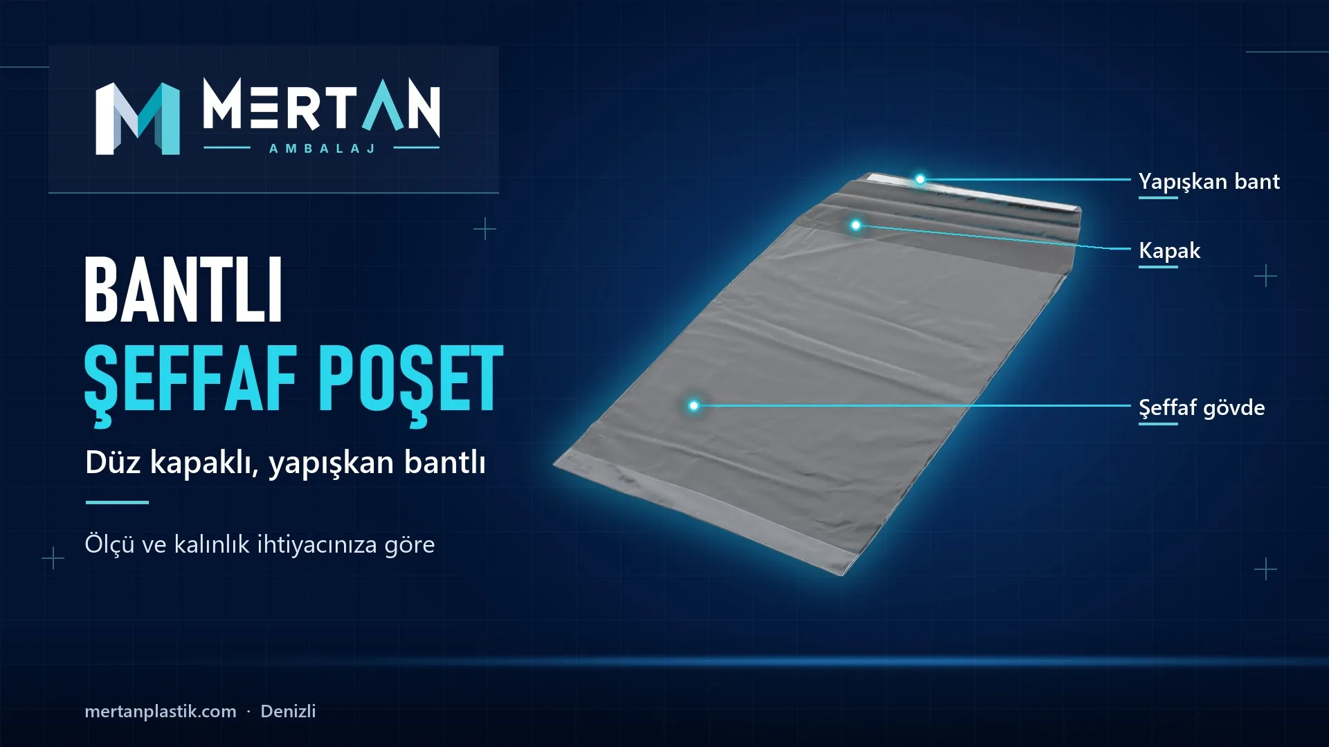düz kapaklı, bantlı şeffaf poşet, Mertan Ambalaj üretimi