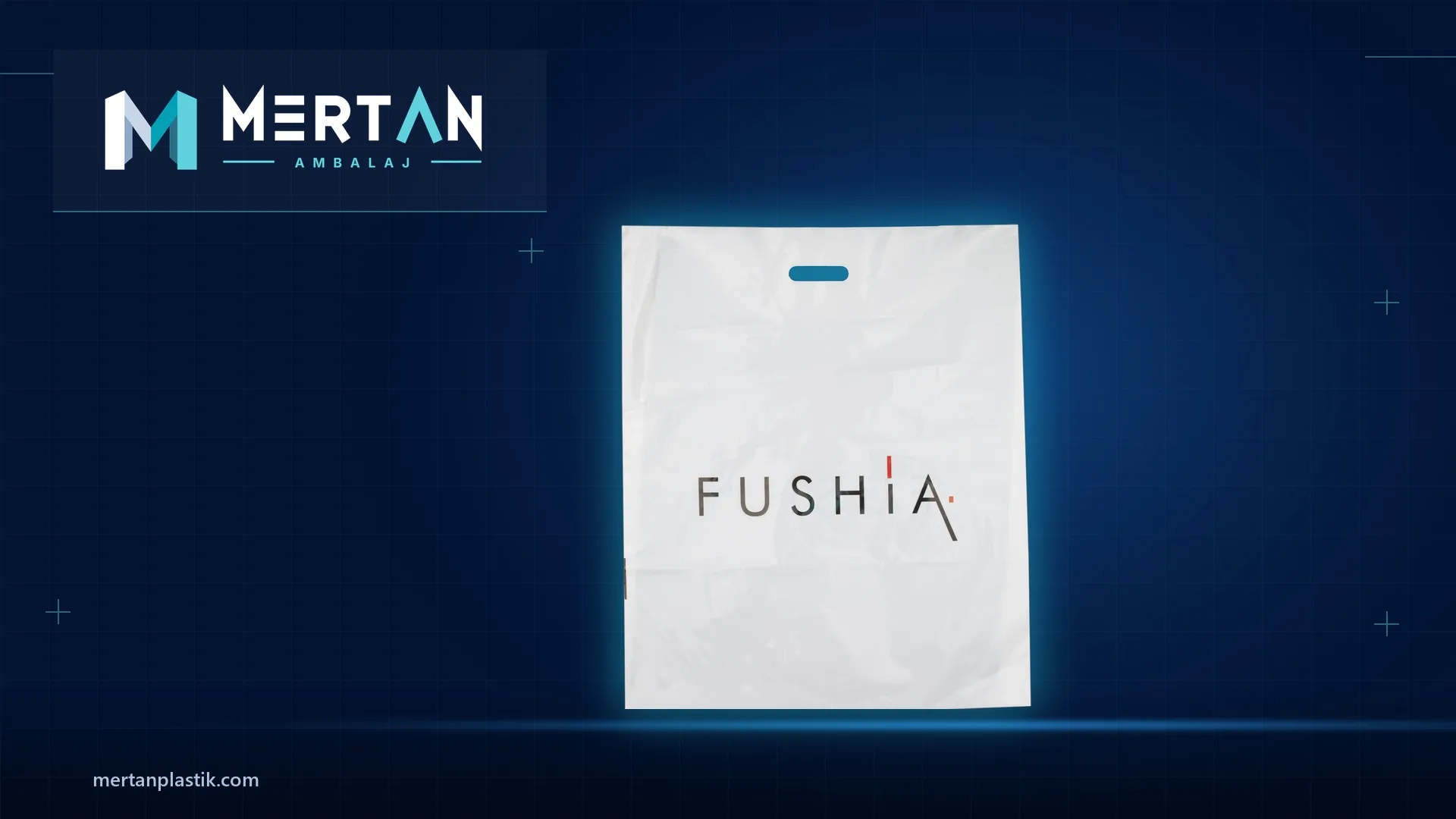 White logo-printed shopping bag made for FUSHIA by Mertan Ambalaj