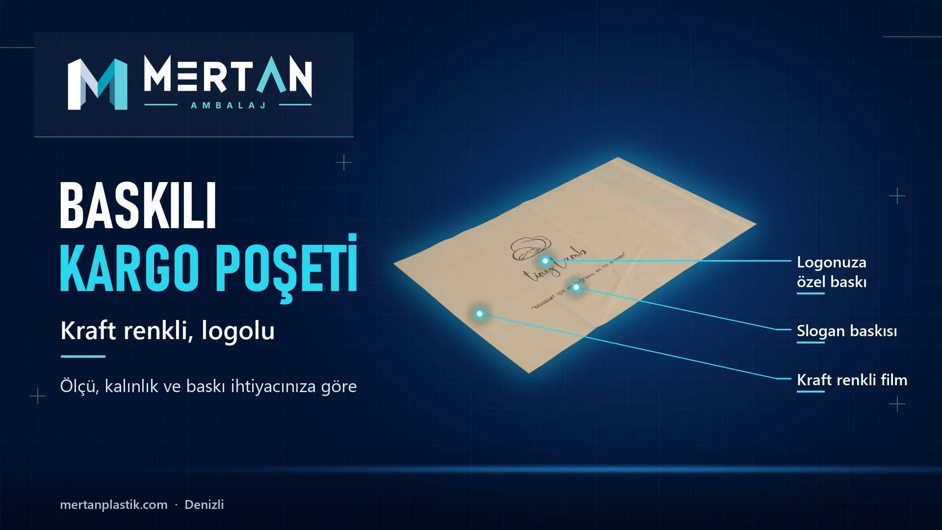 Tiny Lamb için üretilen kraft renkli, logolu kargo poşeti, Mertan Ambalaj
