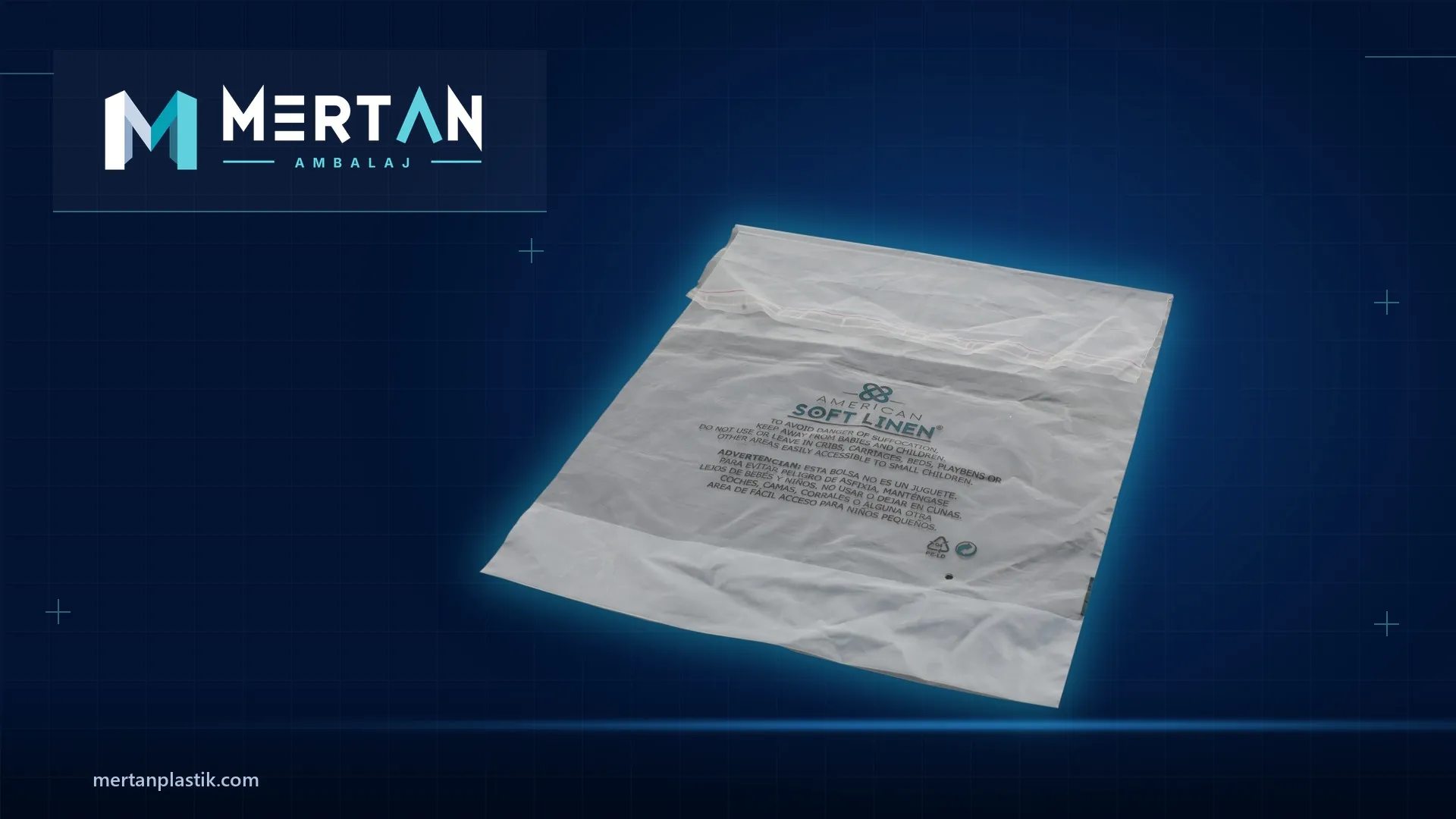 كيس شفاف بطباعة الشعار وتحذير أمان مصنع لصالح American Soft Linen بواسطة Mertan للتغليف