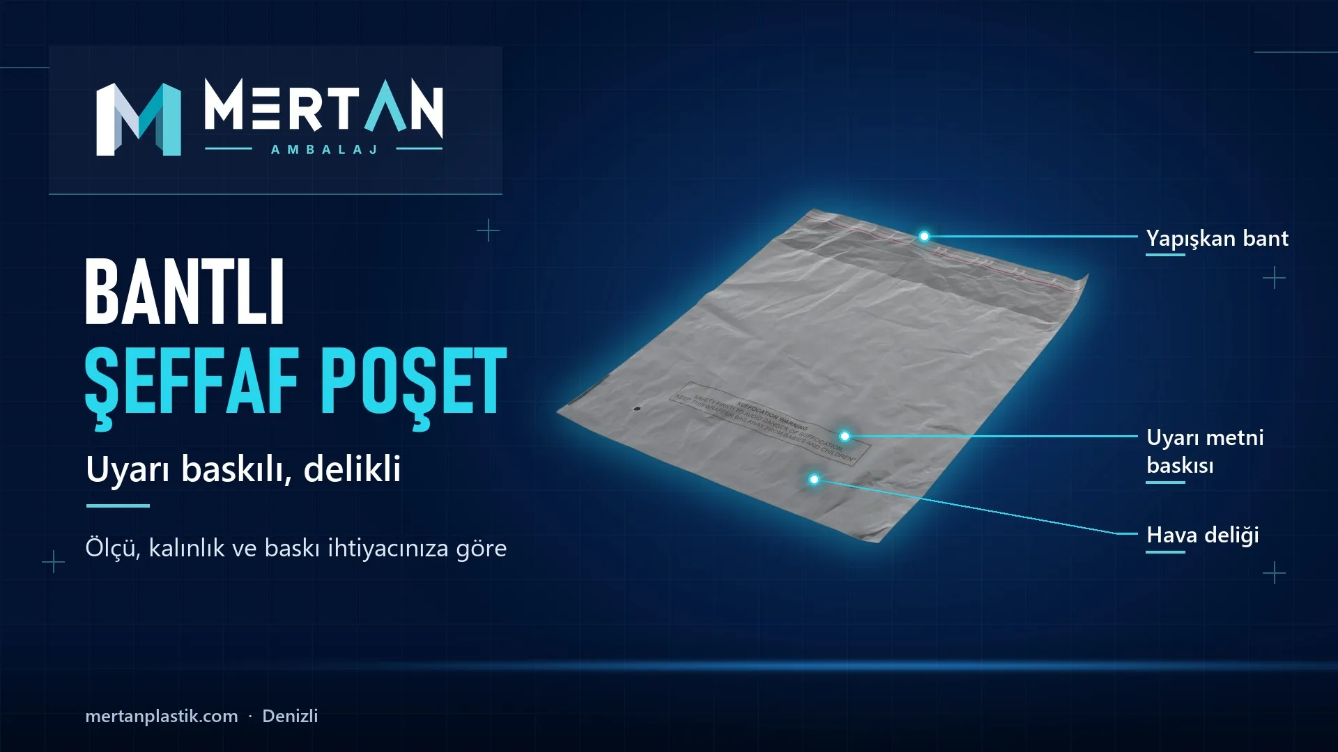 uyarı baskılı, delikli bantlı poşet, Mertan Ambalaj üretimi